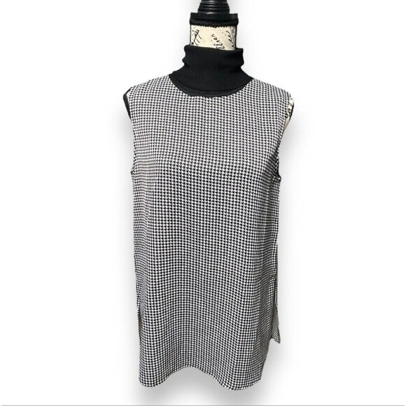 Club Monaco M Houndstooth Sleeveless Turtleneck Blouse Office Chic Minimalist - Picture 2 of 12